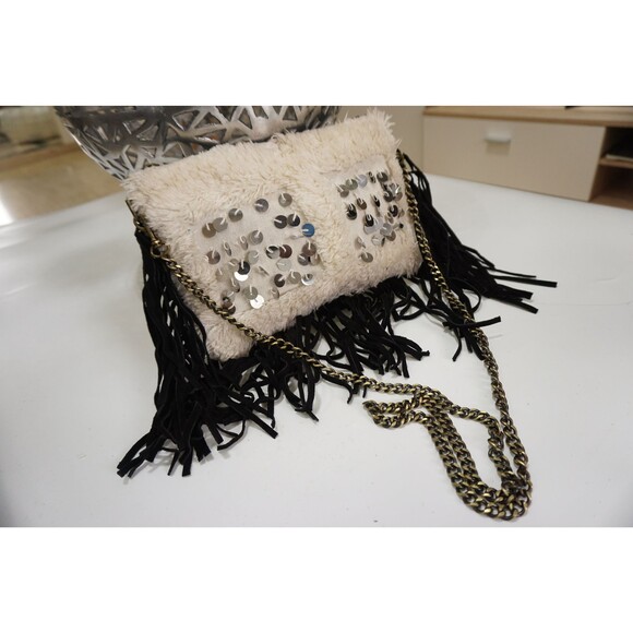 Moroccan Fringe Bag Handira Kilim Suede Leather Clutch with Chain Strap - Picture 2 of 10